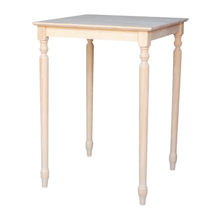 International Concepts Square Solid Wood Top Table, Turned Legs, Unfinished, 30 W, 30 L, 42 in H, Wood, Unfinished K-3030-342T